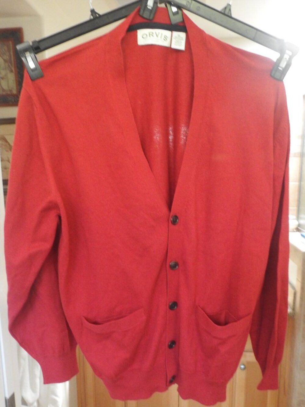 Orvis men XL Red Cardigan Sweater Cashmere and cotton